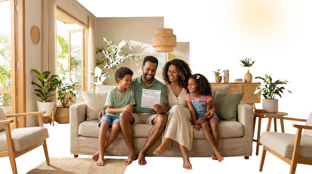 Família feliz na sala
